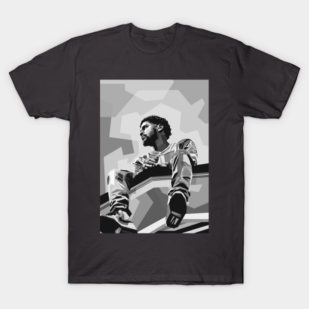 J Cole B & W T-Shirt by Zet Art